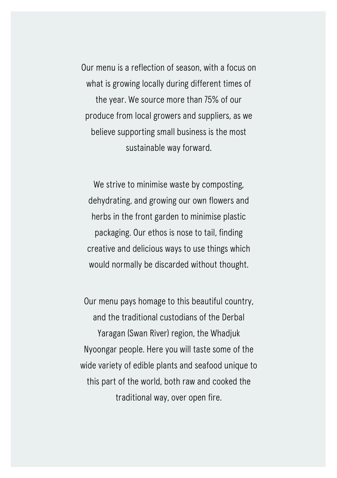 Drinks menu Bib & Tucker