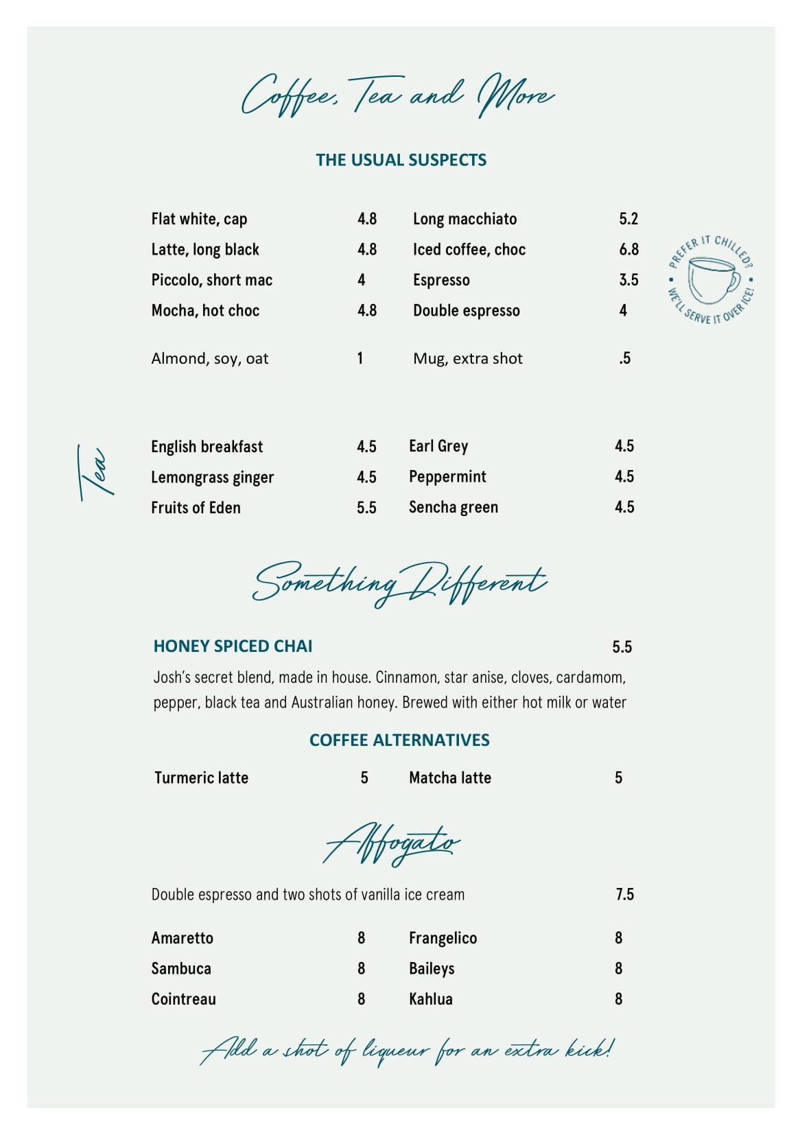 Drinks menu Bib & Tucker